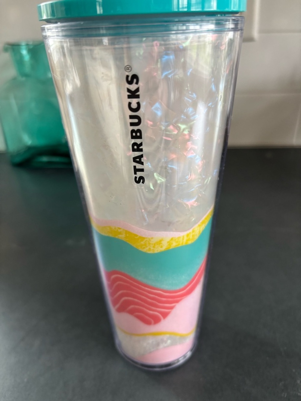 Starbucks Turquoise, Pink & Yellow Iridescent Travel Tumbler